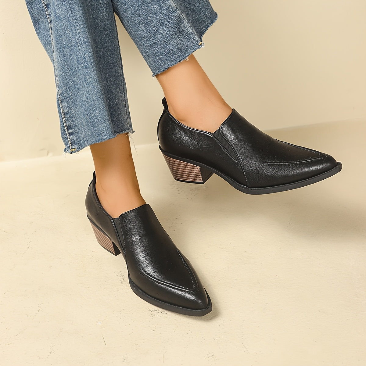 Women Autumn Solid Color Lychee Pattern Chelsea Boots Black Short Heel