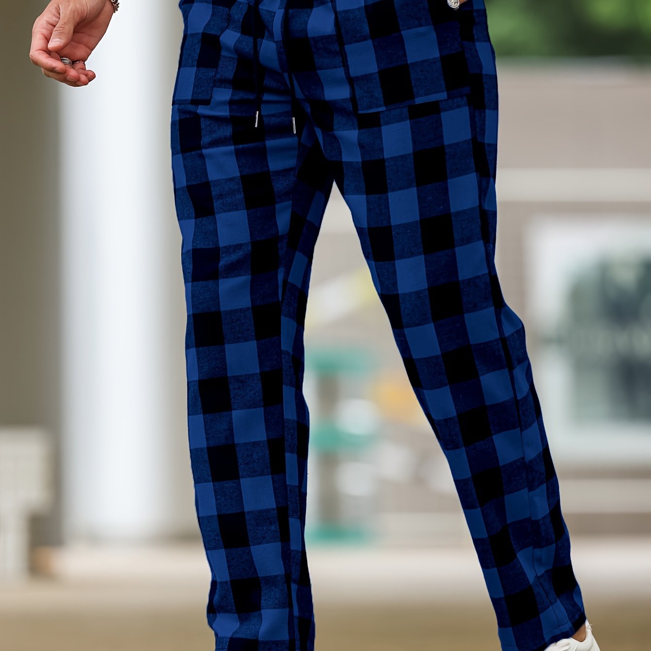 Men's Casual Plaid Woven Polyester Drawstring Lounge Pants