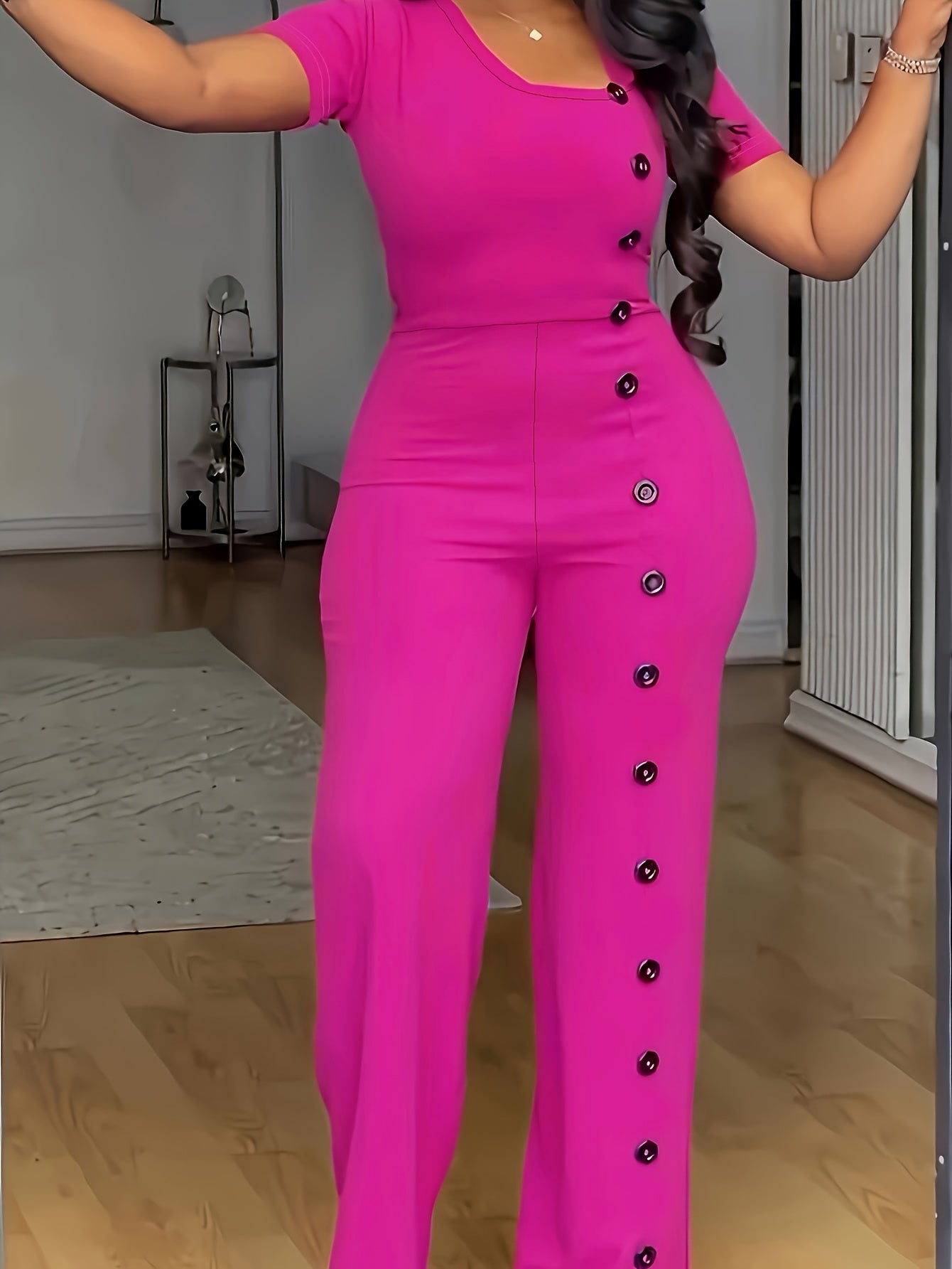 Women's Formal Short Sleeve Buttoned Office Pants in Black or Navy