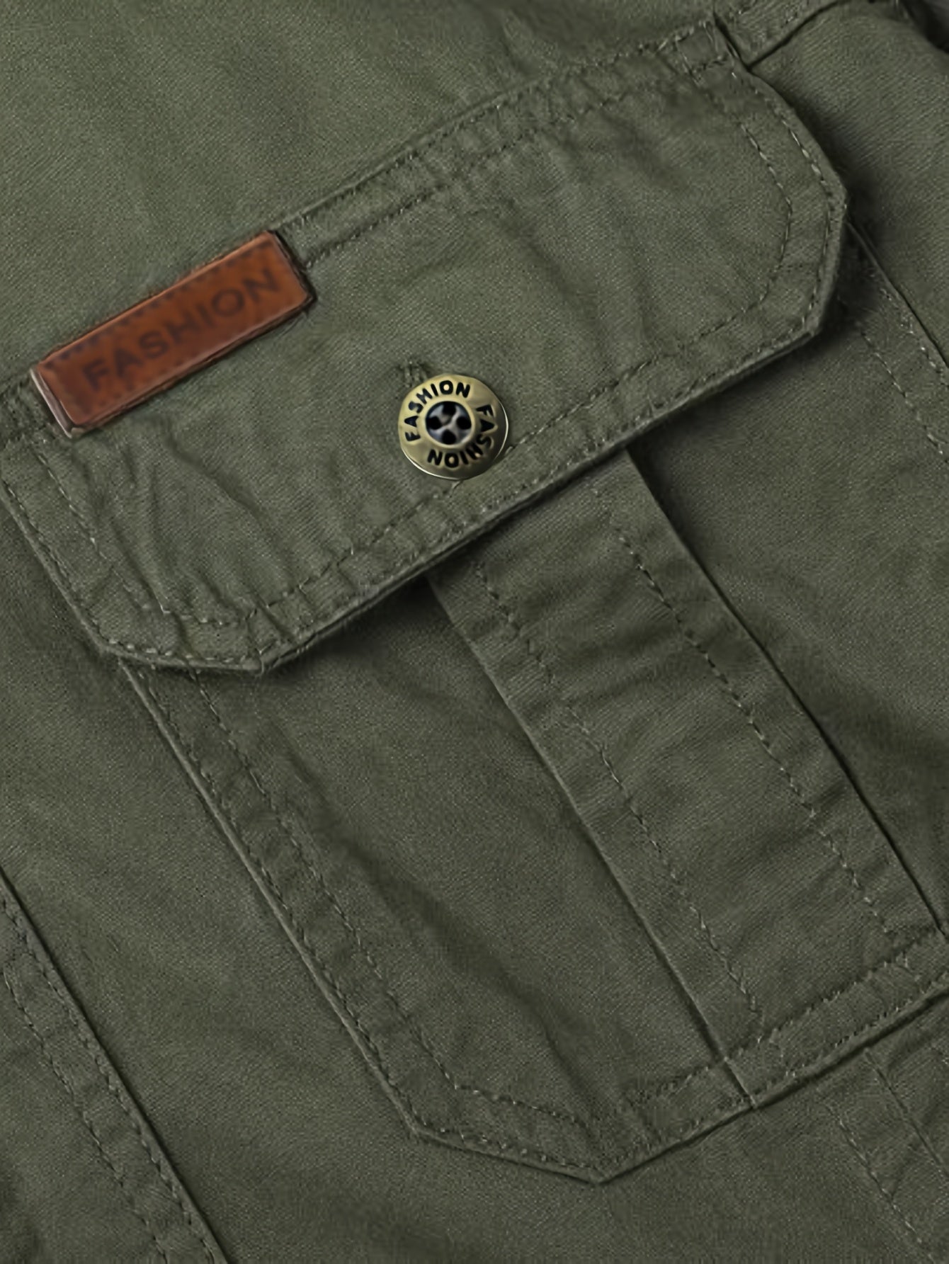 Men's Military Green Long-Sleeve Casual Shirt with Cargo Pockets Cotton Outdoor Workwear