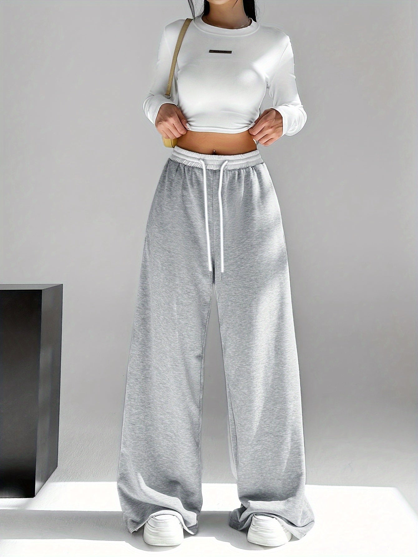 Women's High Waist Wide Leg Drawstring Pants in Contrasting Colors for Spring and Fall