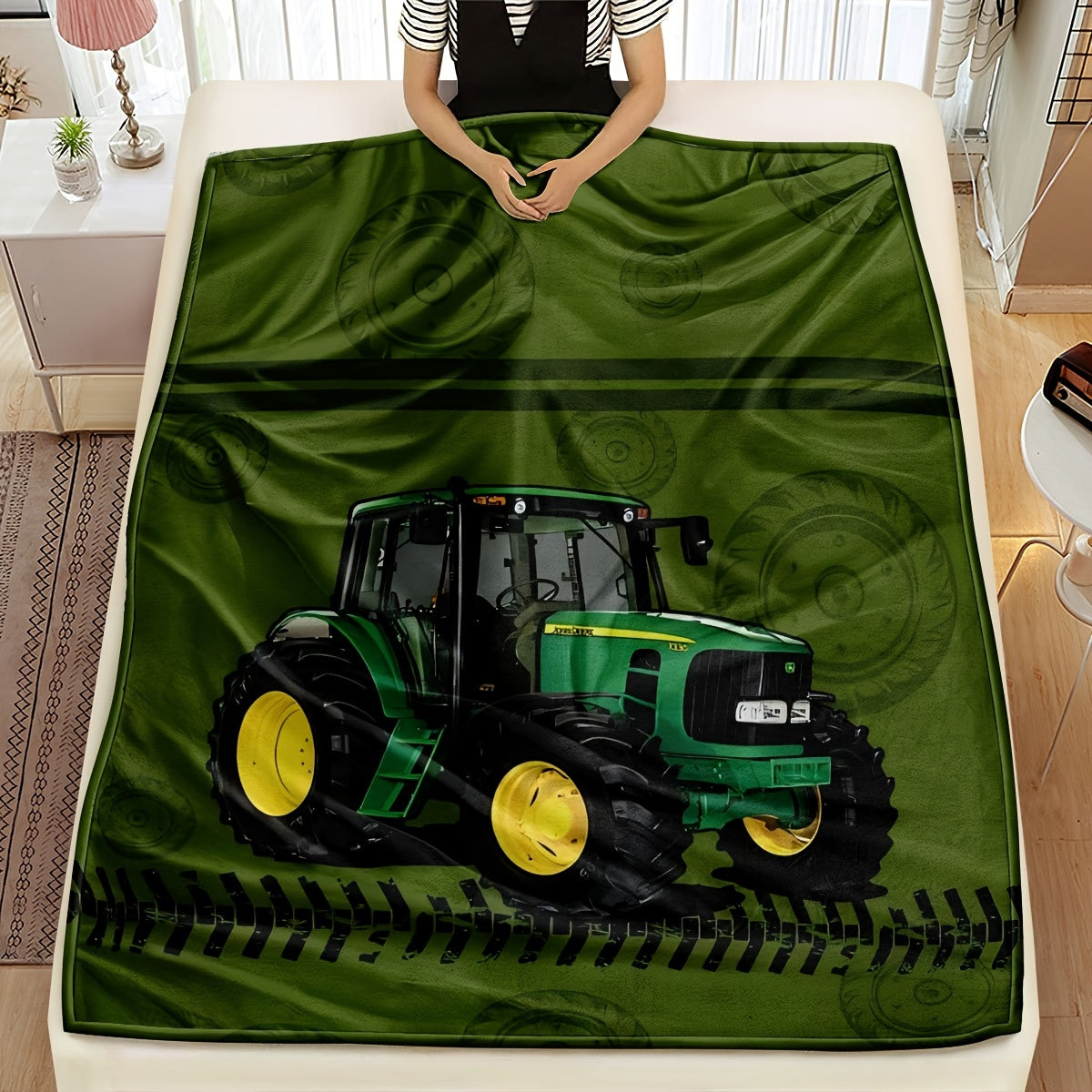 Manta de felpa con estampado de tractor suave para decoración de dormitorio y mantas acogedoras