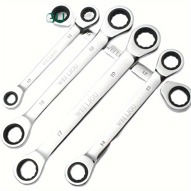 72 Tooth Ratchet Wrench Set Chrome Steel Double End 10-17mm Automotive