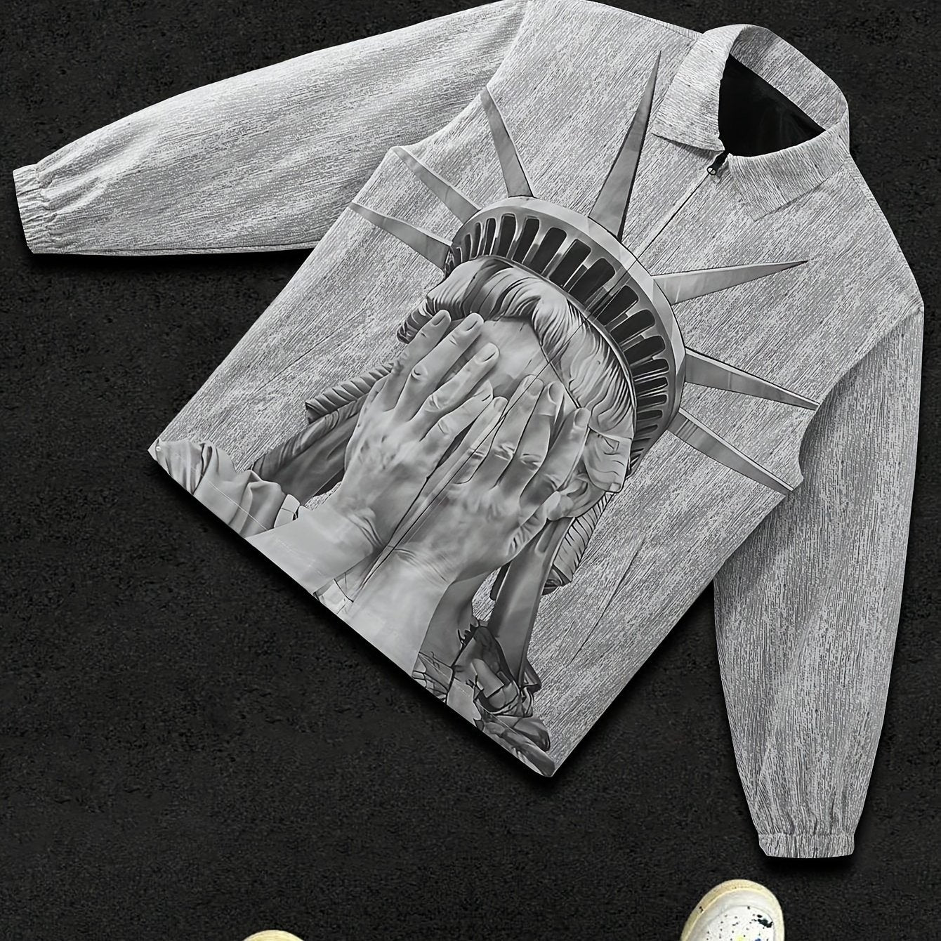 Men's Printed Hoodie with American Style Polyester Long Sleeve Casual Zipper Pocket