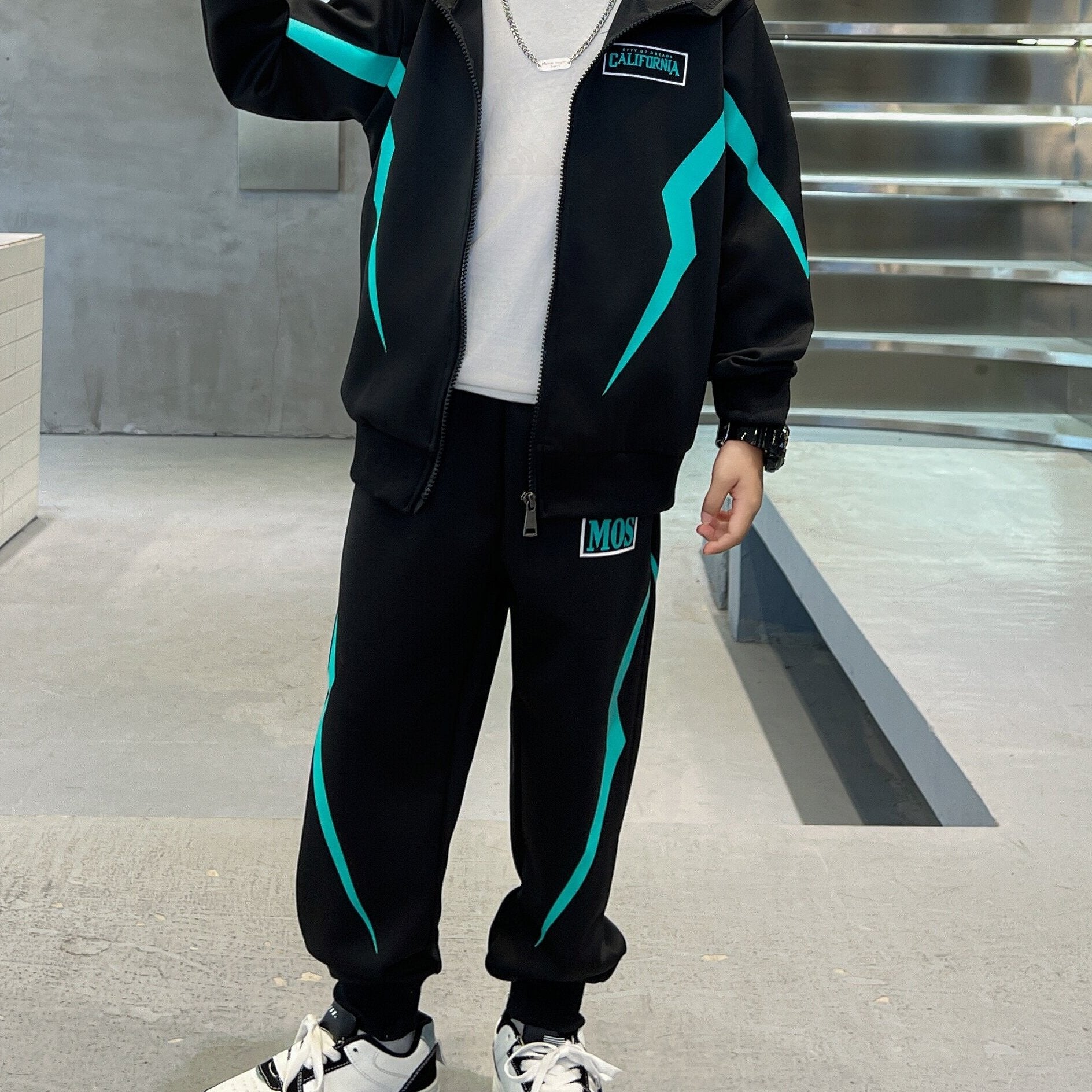 Boys' Spring Autumn Casual Outfit Set Hoodie and Pants Alphabet Pattern Kids' Knit Polyester