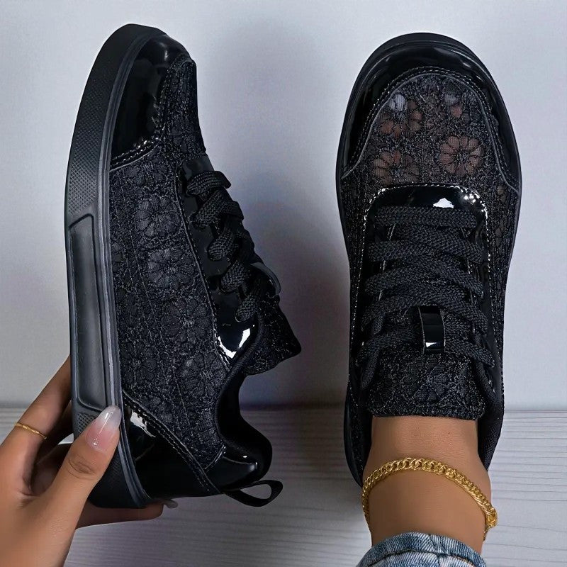 Women Lace Sneakers Breathable Fabric Floral Pattern Casual Comfortable Shoes