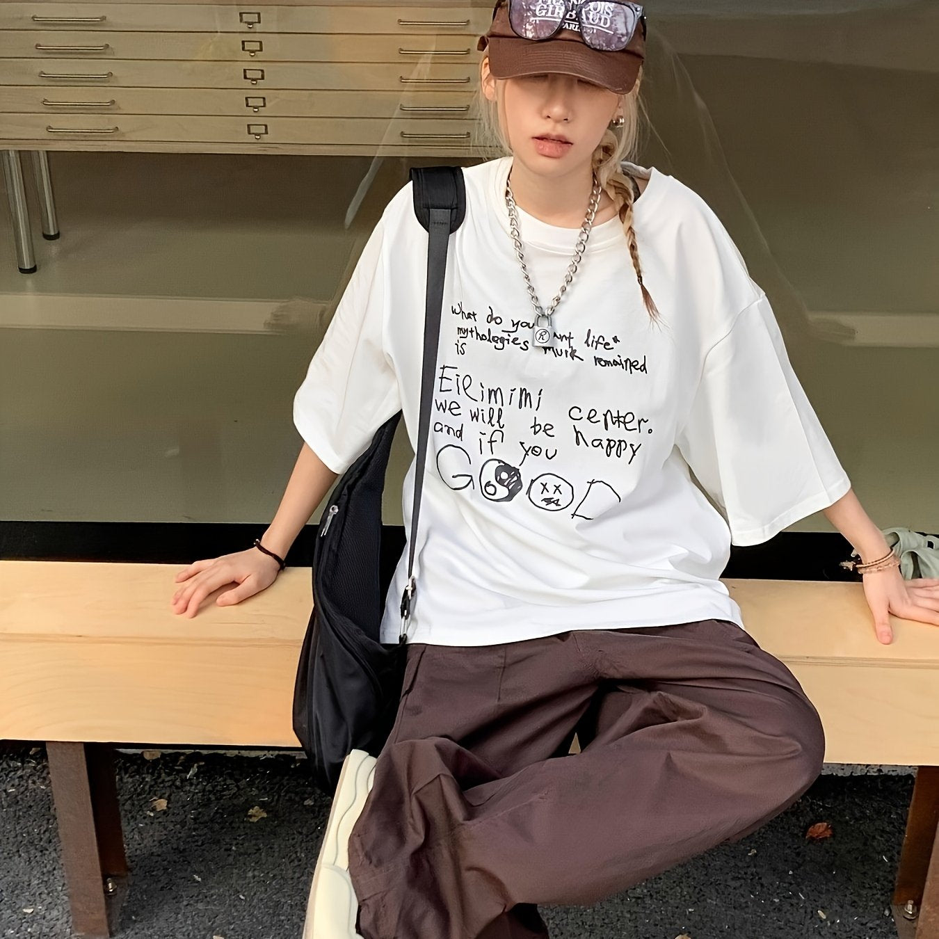 Women Oversized Cotton Graphic T-Shirt Short Sleeve White Casual Spring Summer