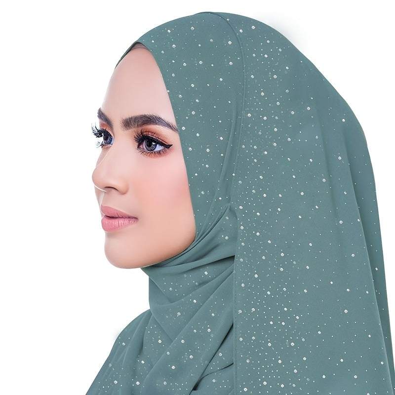 Chiffon Scarf with Rhinestone Detail Solid Color Hijab Turban Head Wrap for Full Cover