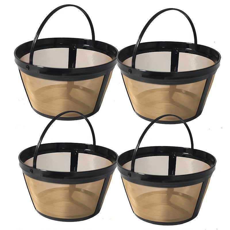 Круглая корзина-фильтр для кофе из нержавеющей стали с золотистым корпусом, вмещает 8 чашек, идеально подходит для дома и ресторанов