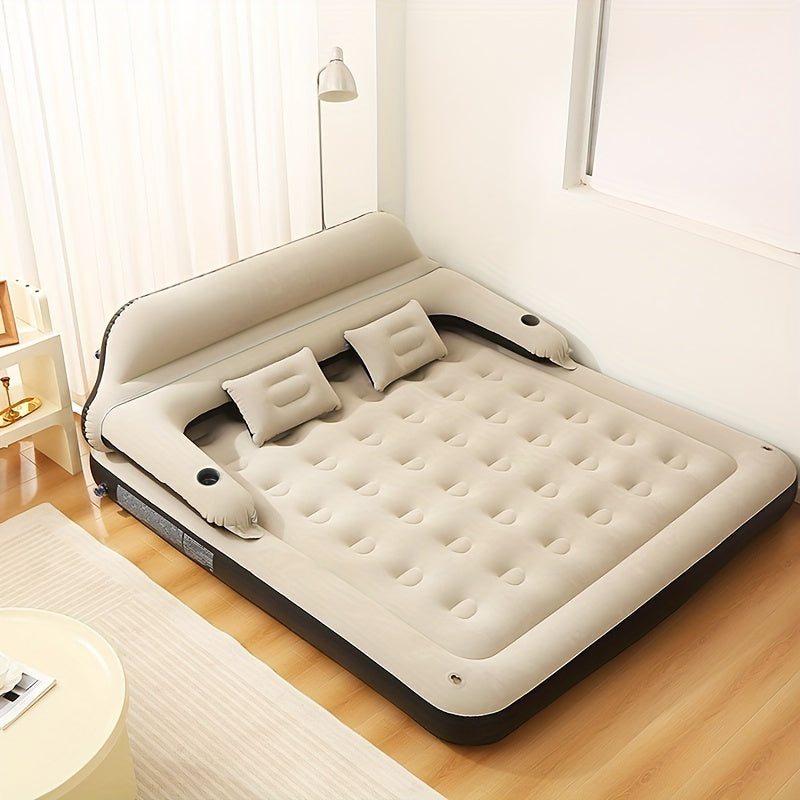 Inflatable Air Mattress with Headboard, Flocked Top, No Electric Pump