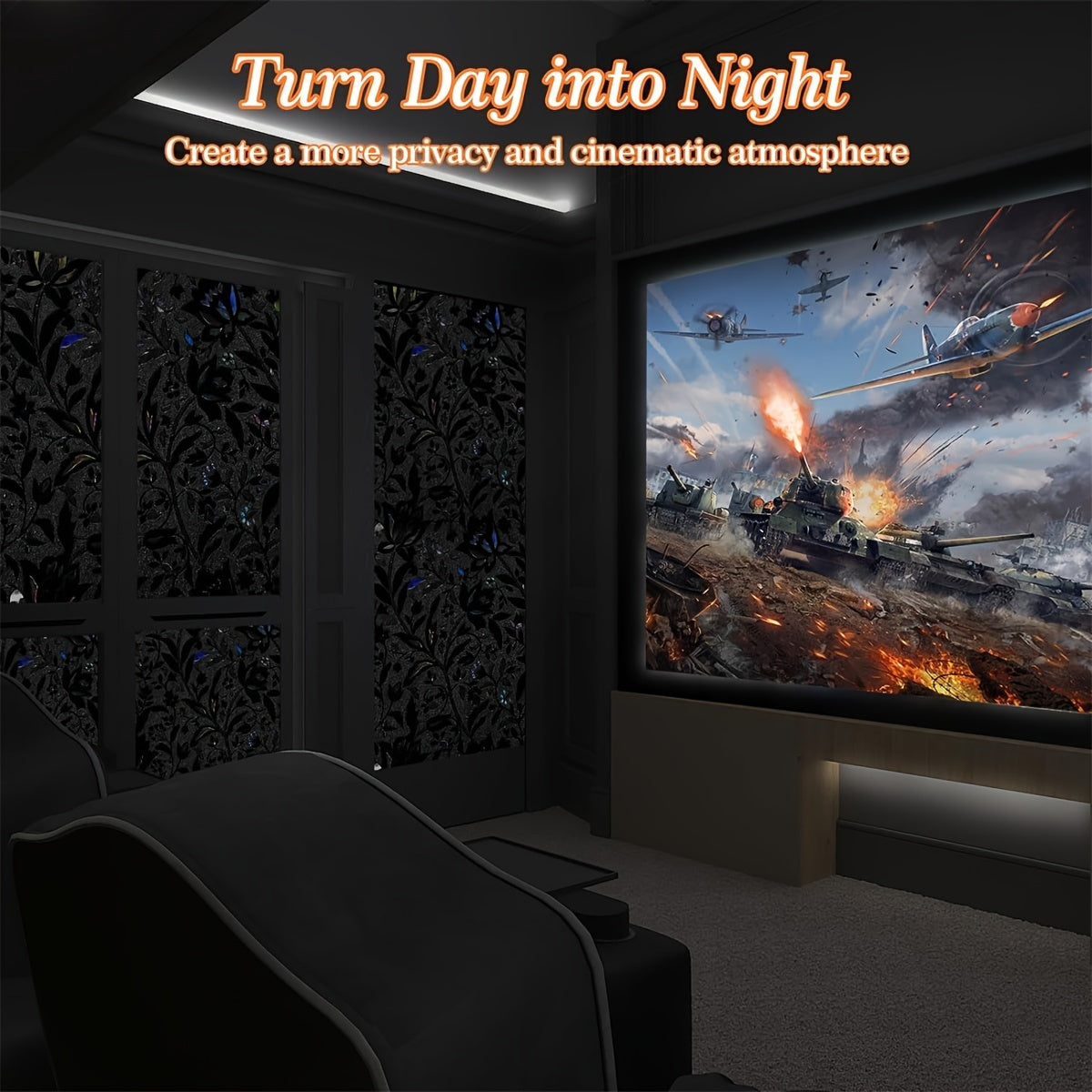 Black Tulip Glass Window Film Electrostatic Glueless Stickers for Home Office Decor