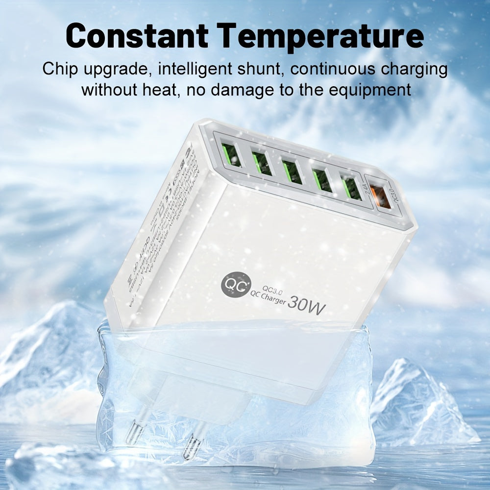 iPhone va Samsung uchun 30W 6-portli USB tez zaryadlovchi telefon zaryadkasi