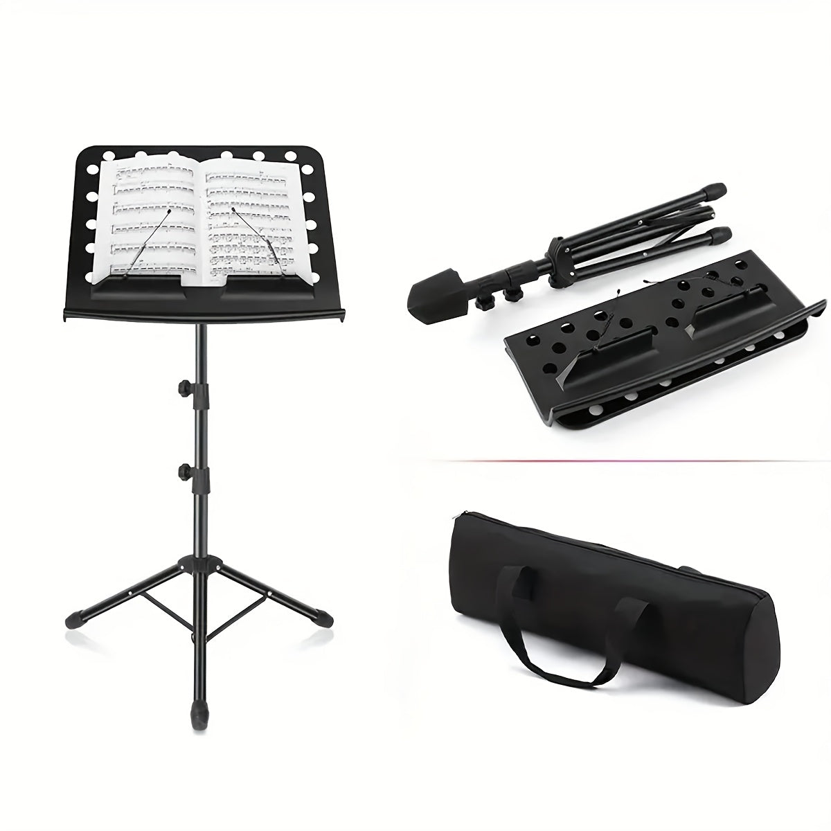 Foldable Music Stand with Adjustable Height Alloy Frame Black for Sheet Music