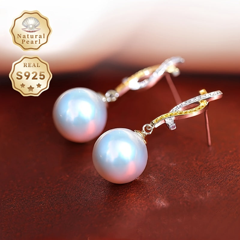 MUFAN Elegant Luxury Dangle Earrings, 12-13mm tabiiy shirin suv marvaridlari bilan 1 juft S925 kumush bilakuzuklar, sovg'a qutisi bilan birga, har kuni kiyish va maxsus tadbirlar uchun mukammal.