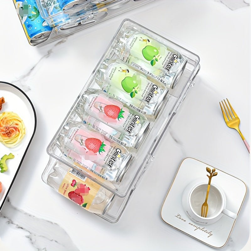 Dispensador de latas apilables de doble capa para nevera, caja de almacenamiento duradera de PET