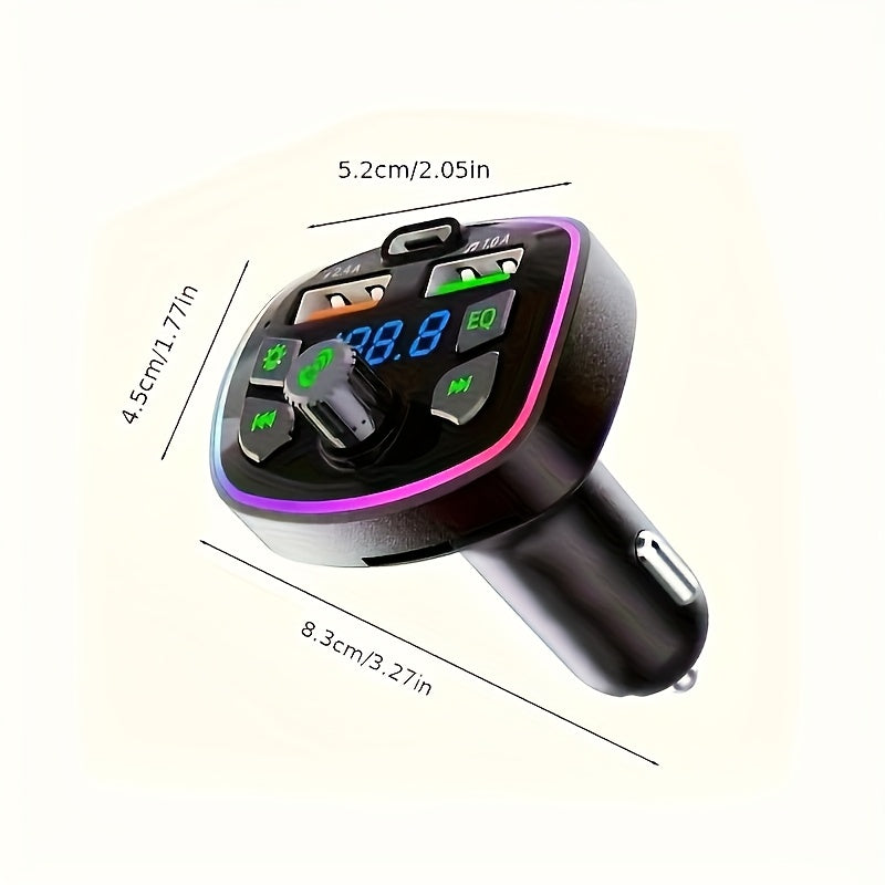 Wireless Car Charger FM Transmitter with Dual USB Fast Charging Multi-Color Ambient Light