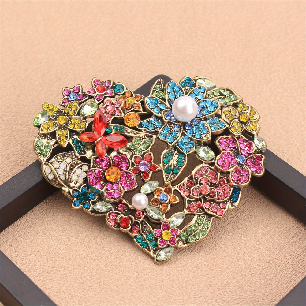 Baroque Love Flower Brooch Rhinestone Jewelry for Dresses Bags Hats