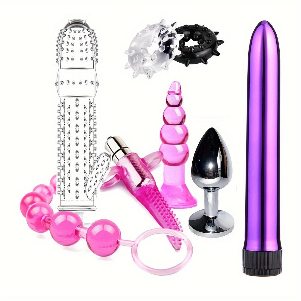 Adult Silicone Anal Plug and Ring Set With Vibrating Beads for Men Women