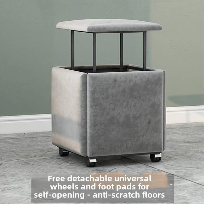 Shimoliy uslubidagi ottoman, yashirin metall ramkali, rang-barang qoplamada 5-in-1 modulli stul, turli muhitlar uchun mukammal - sariq/kulrang/ko'k/yashil va boshqalar.