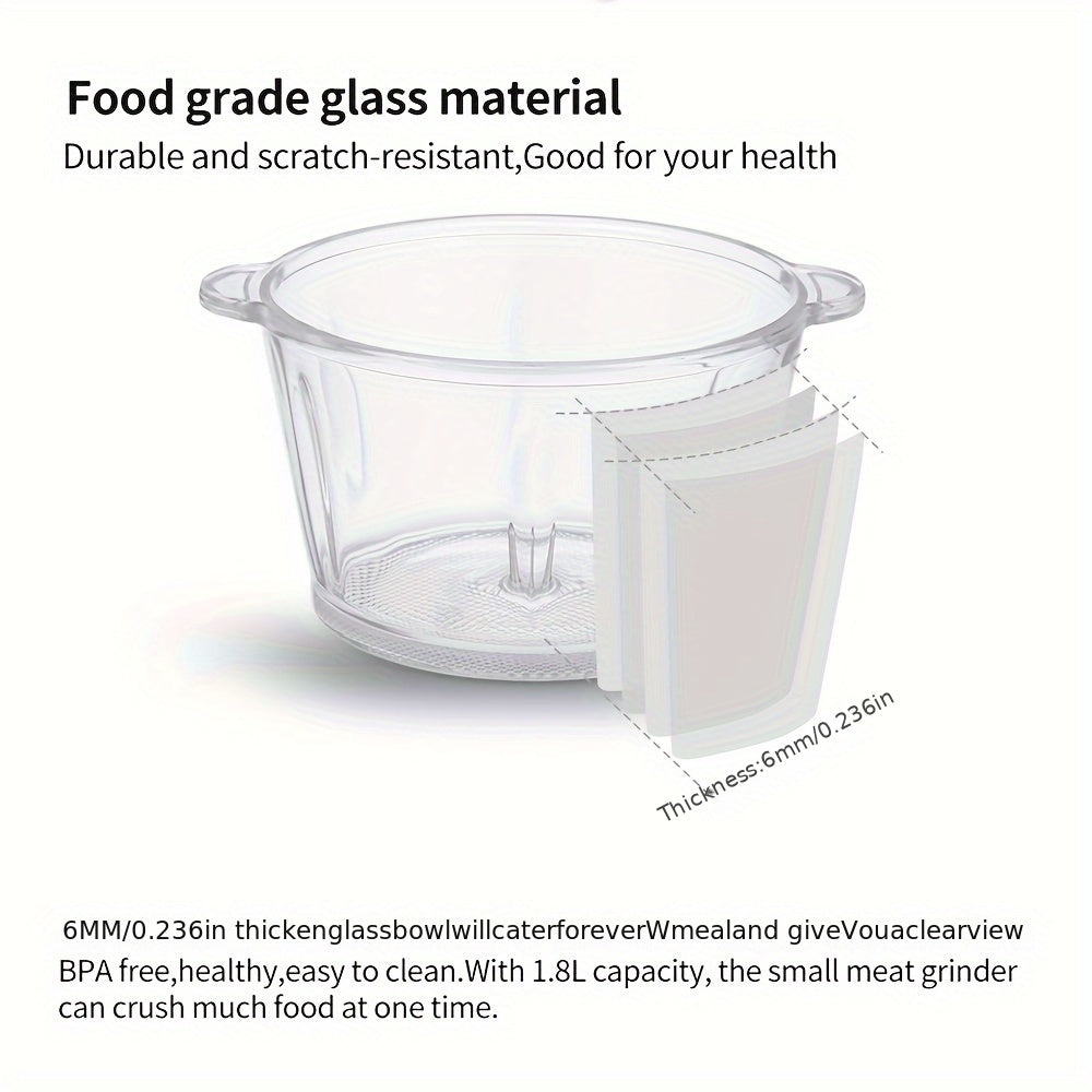 Procesador de alimentos de 500W con picadora de carne, cuenco de vidrio de 1.8L, cuchillas adicionales, enchufe EU