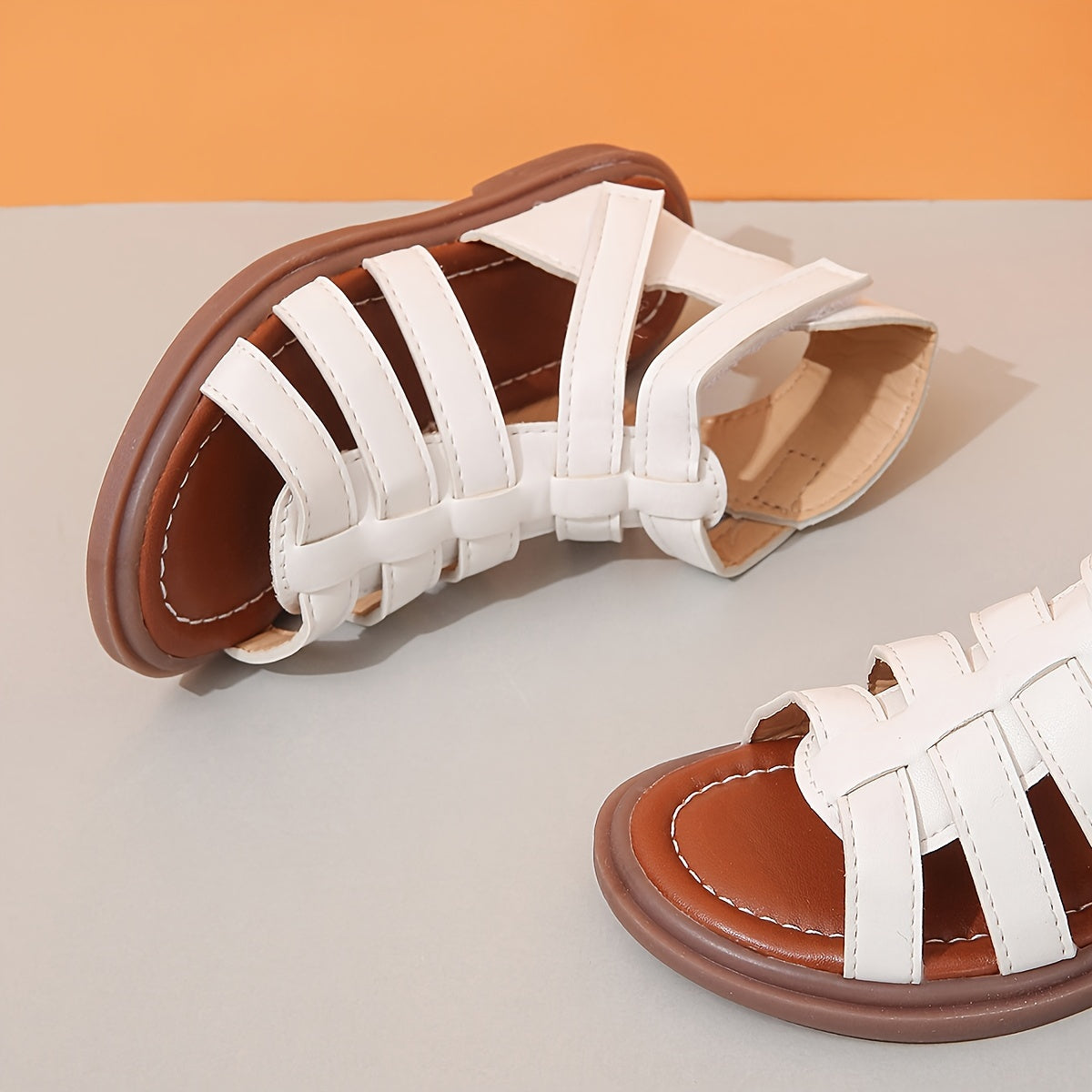 Girls' Ivory Sandals with Brown Sole for School and Leisure Activities