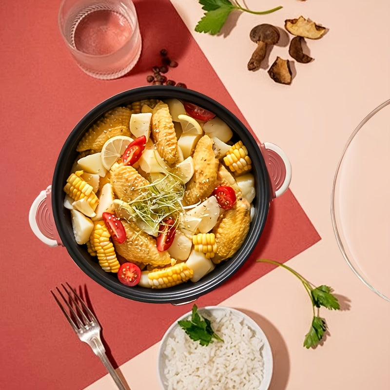 Katta quvvatli elektr hotpot pishirgich, yopishmaydigan ikki qatlamli dizayni, 3 tezlikda sozlanadigan olov kuchi va 220-240V quvvat ta'minoti uchun Yevropa standarti rozetkasi bilan, yotoqxonalarga mos