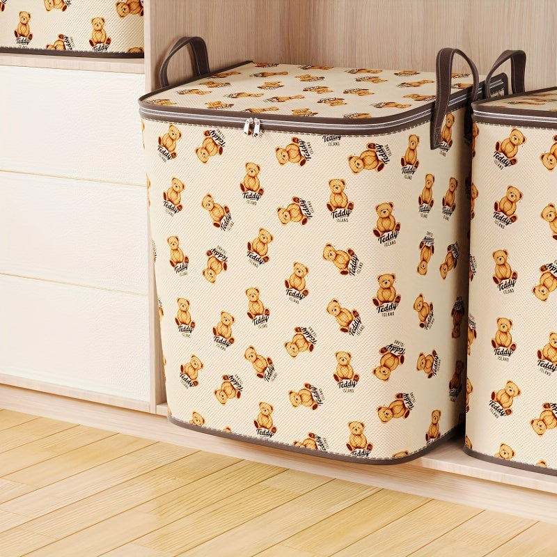 Foldable Fabric Storage Bag for Teddy Bear Clothes and Quilts in Bedroom