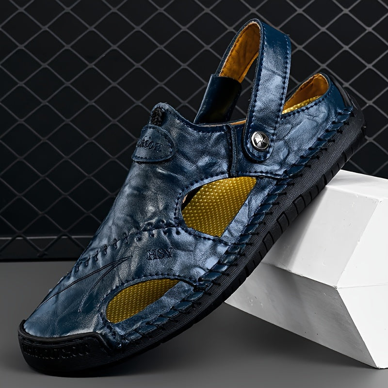 Vintage erkaklar sport sandallari, nafas oladigan slip-on dizayni, mikrofiber sintetik yuqori qismi, sun'iy astar va barcha mavsumlarda sayr qilish va kundalik kiyim uchun mos kauchuk taglik.