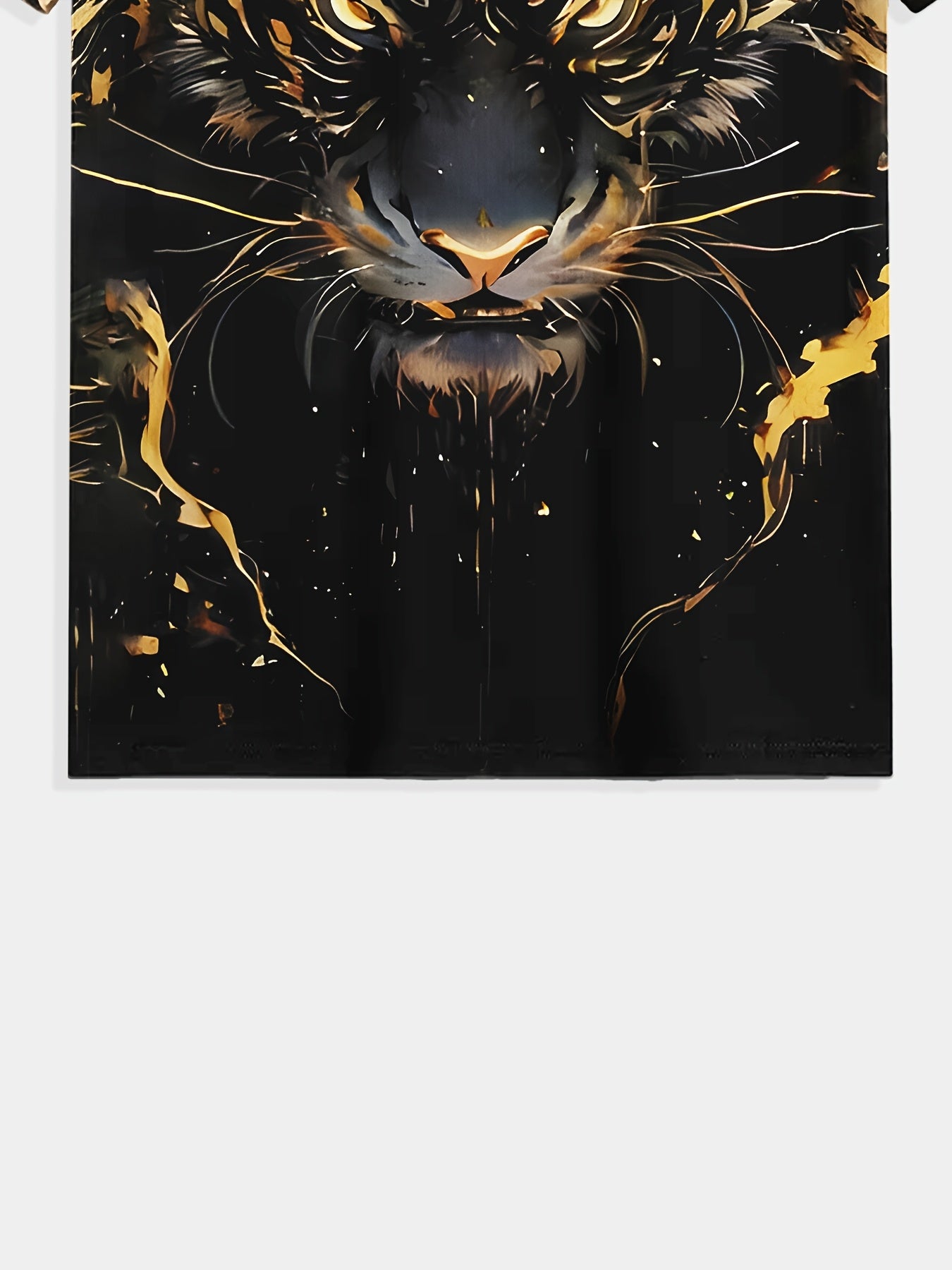 Camiseta casual para hombre con estampado de tigre de aceite negro y dorado, punto de poliéster, manga corta, verano