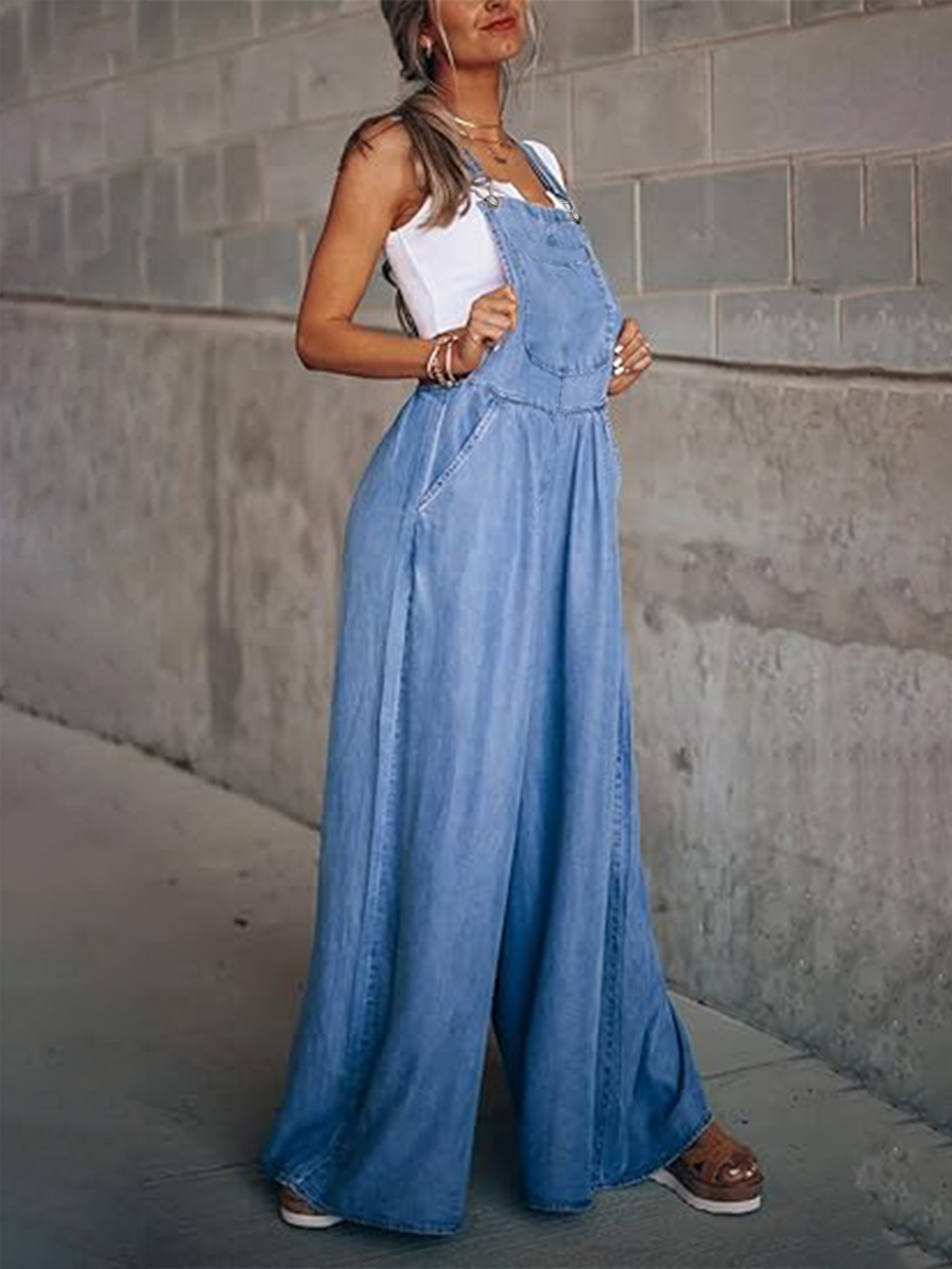 Women's Wide-Leg Jumpsuit with Adjustable Shoulder Straps