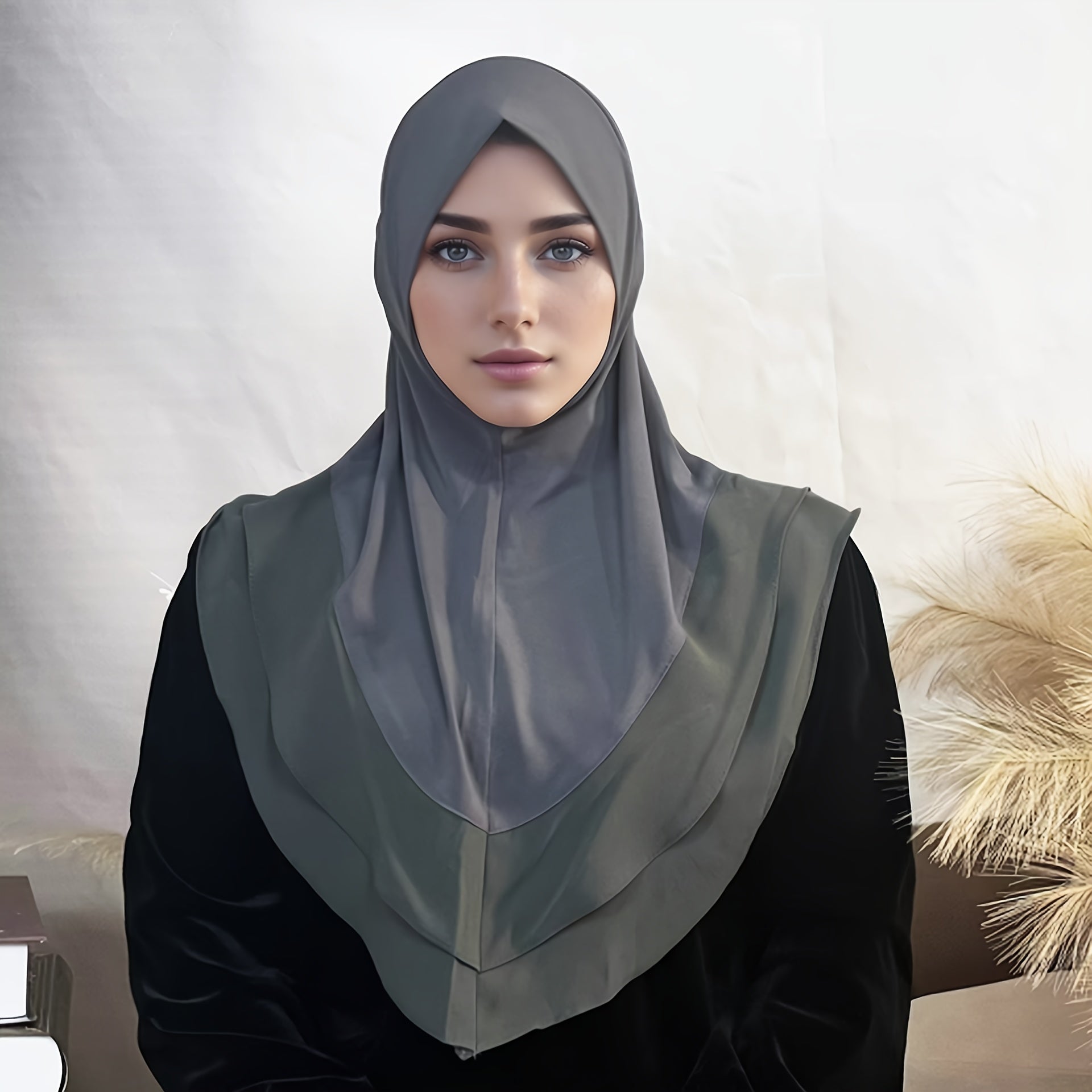 Women's Double Layer Chiffon Hijab Cap Solid Color Modest Head Covering