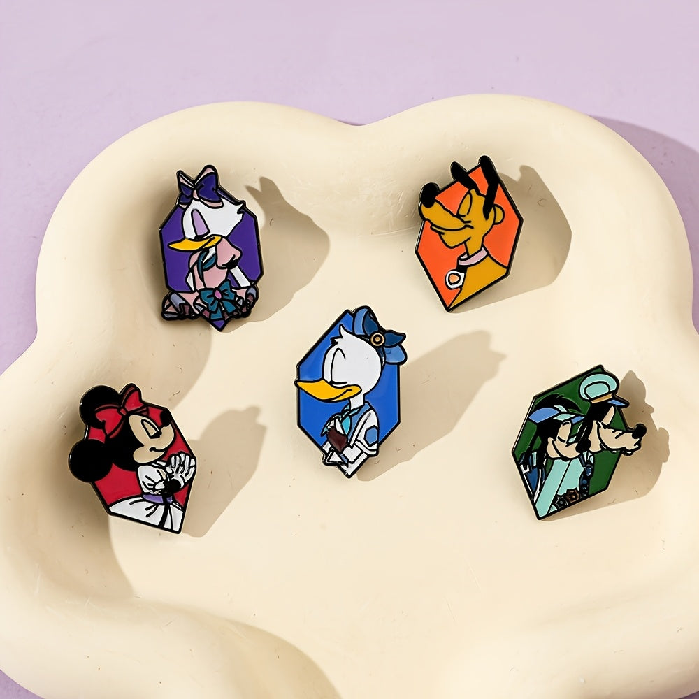 Set of 5 Cartoon Character Enamel Pins Minnie Donald Pluto Alloy Metal Badges