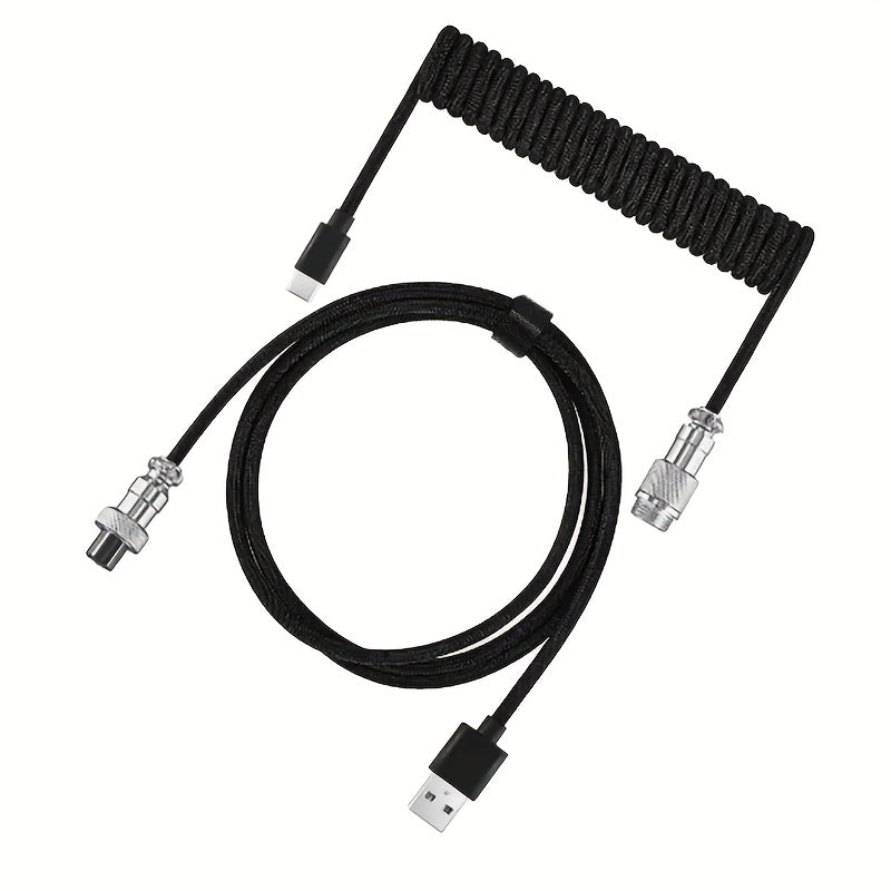 Coiled USB C Mechanical Keyboard Cable with Aviator Connector for Gaming Keyboards
