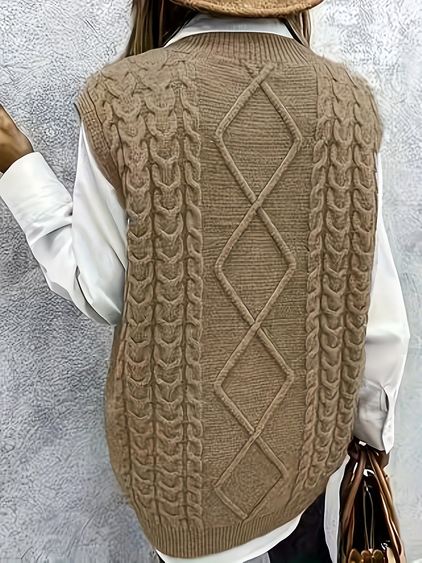 Women's Solid Color V-Neck Vest Polyester Knit Spring Sweater Cardigan