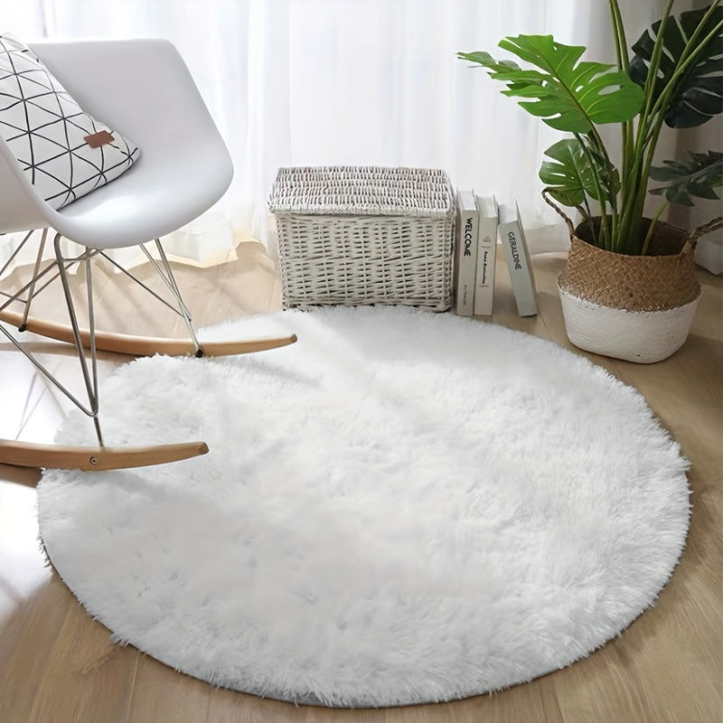 Soft White Round Plush Area Rug for Living Room Bedroom Non-Slip Machine Washable