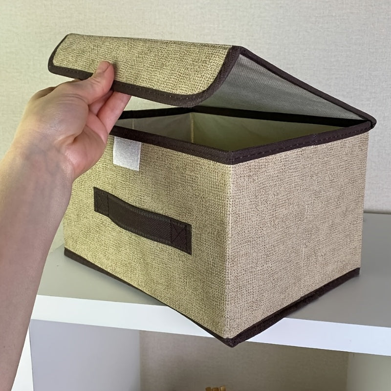 Foldable Storage Box with Lid Dustproof Polyamide Linen Organizer for Clothes