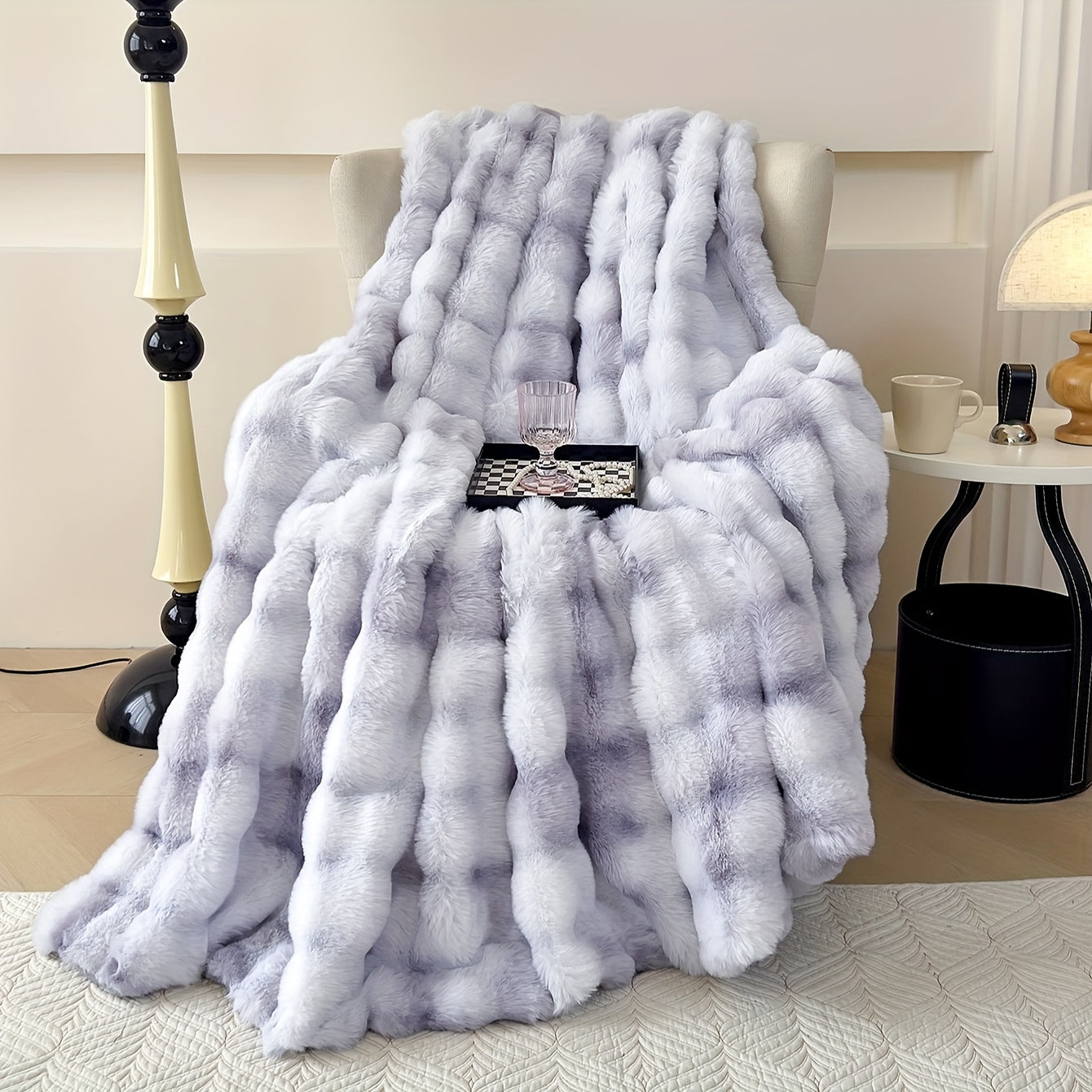 Tie-Dye Faux Rabbit Fur Blanket Shaggy Plush Bed Sofa Throw Cozy Fluffy