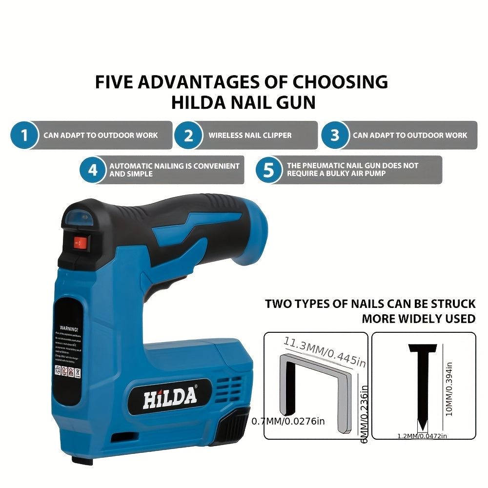 Cordless Electric Nail Gun Kit with USB Rechargeable Lithium Battery and Attachments