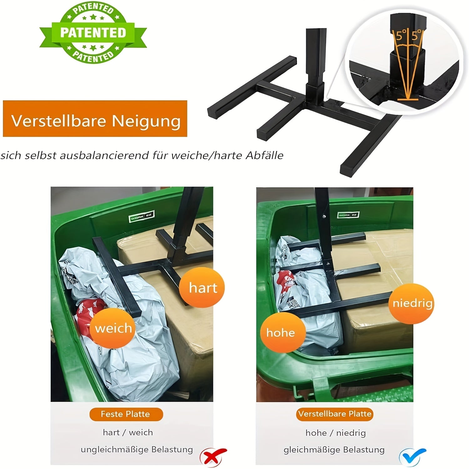 Qoʻlda ishlovchi axlat bosuvchi va maydalagich elektr energiyasiz qoʻlda ishlash dizayni bilan axlat hajmini 70% ga kamaytiradi. Ogʻir xizmat koʻrsatuvchi alloy poʻlatdan tayyorlangan, bu portativ chiqindilar maydalagichi uy, lager uchun ideal.