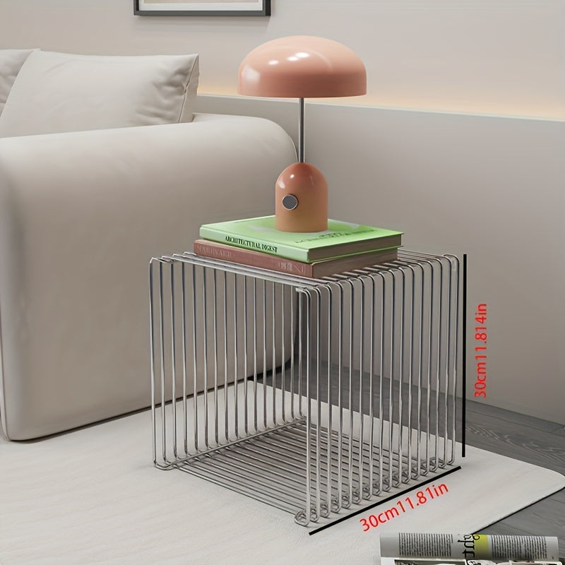 Geometric Stainless Steel Side Table with Storage Shelf for Living Room
