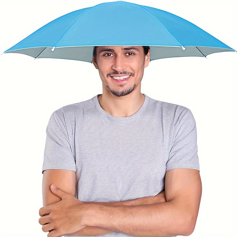 Elastic Headband Umbrella Hat for Camping and Fishing UV Protection Blue