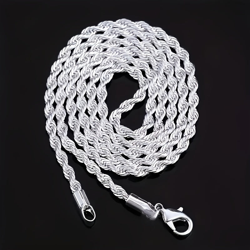 925 Silver Plated Twist Chain Set for Men and Women Necklace and Bracelet