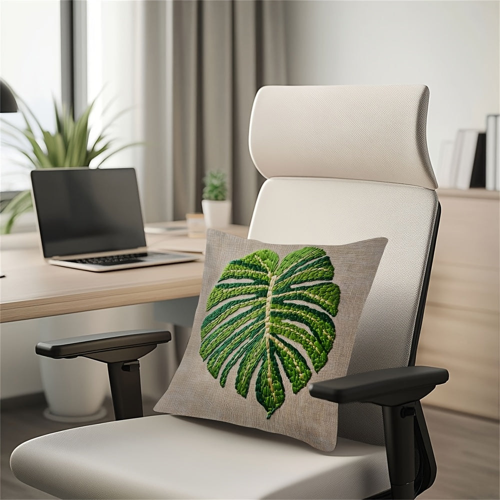 Monstera Leaf Pattern Pillow Cover 45cm Square Polyester Two-Sided Print Decorative Cushion Case