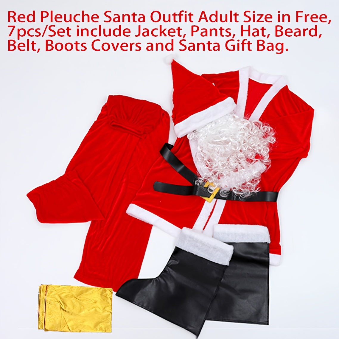 Stylish Santa Claus Costume 5-Piece Red Coat Trousers Hat Beard for Holiday Dress Up
