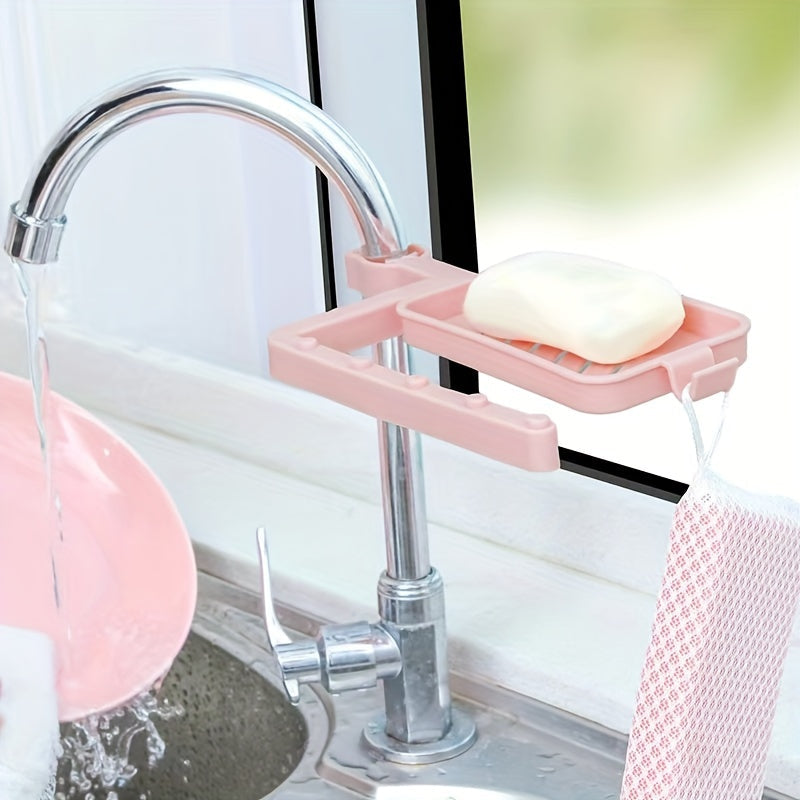 Durable Plastic Kitchen Organizer with Adjustable Drain Rack for Sponges and Cloths