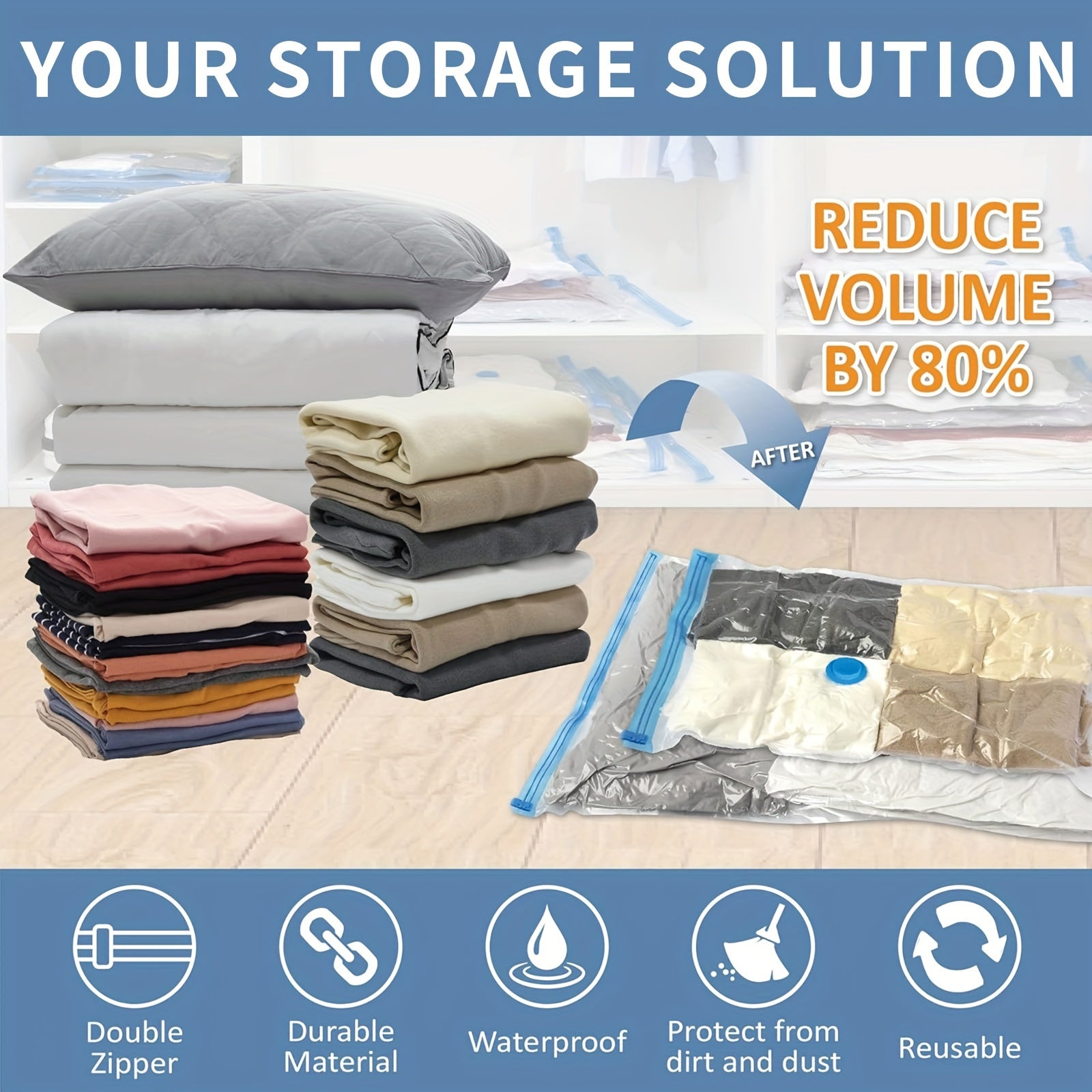 Vacuum Storage Bags Set 6/12/15/20 Pieces for Clothes Bedding Travel Space Saver