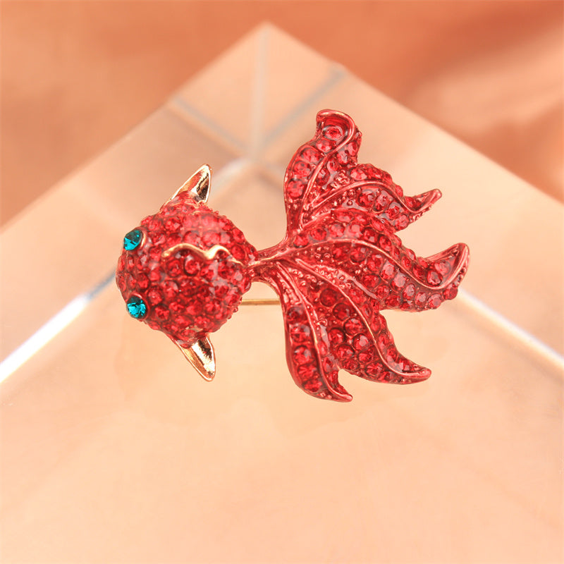 Fish Brooch with Rhinestones, Stylish Jewelry for Clothes, Purses, Hats