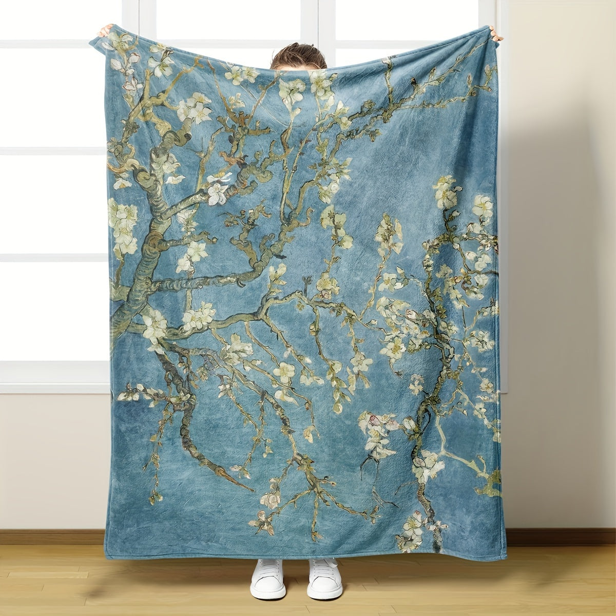 Almond Blossom Pattern Flannel Blanket Soft Warm All Seasons for Couch Bed Travel