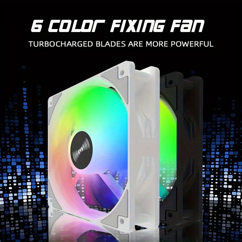 12cm Silent LED Computer Case Fan with Turbo Blades Multi-Color Lighting Black White