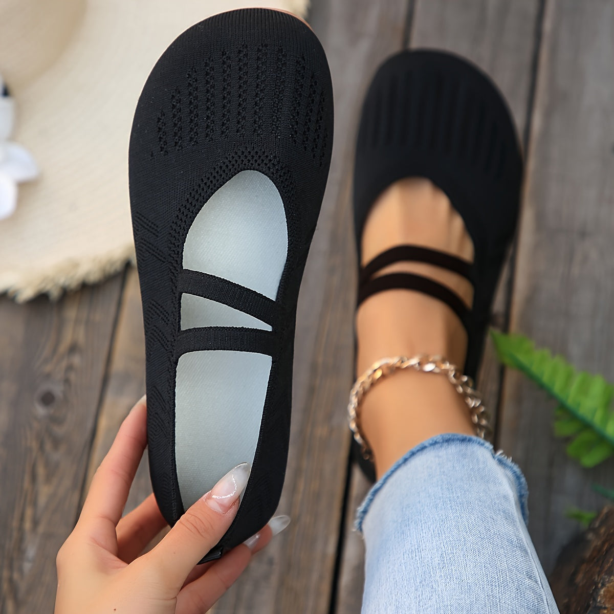 Women's Breathable Knit Slip-On Flats Casual Outdoor Shoes Round Toe Black Red Purple